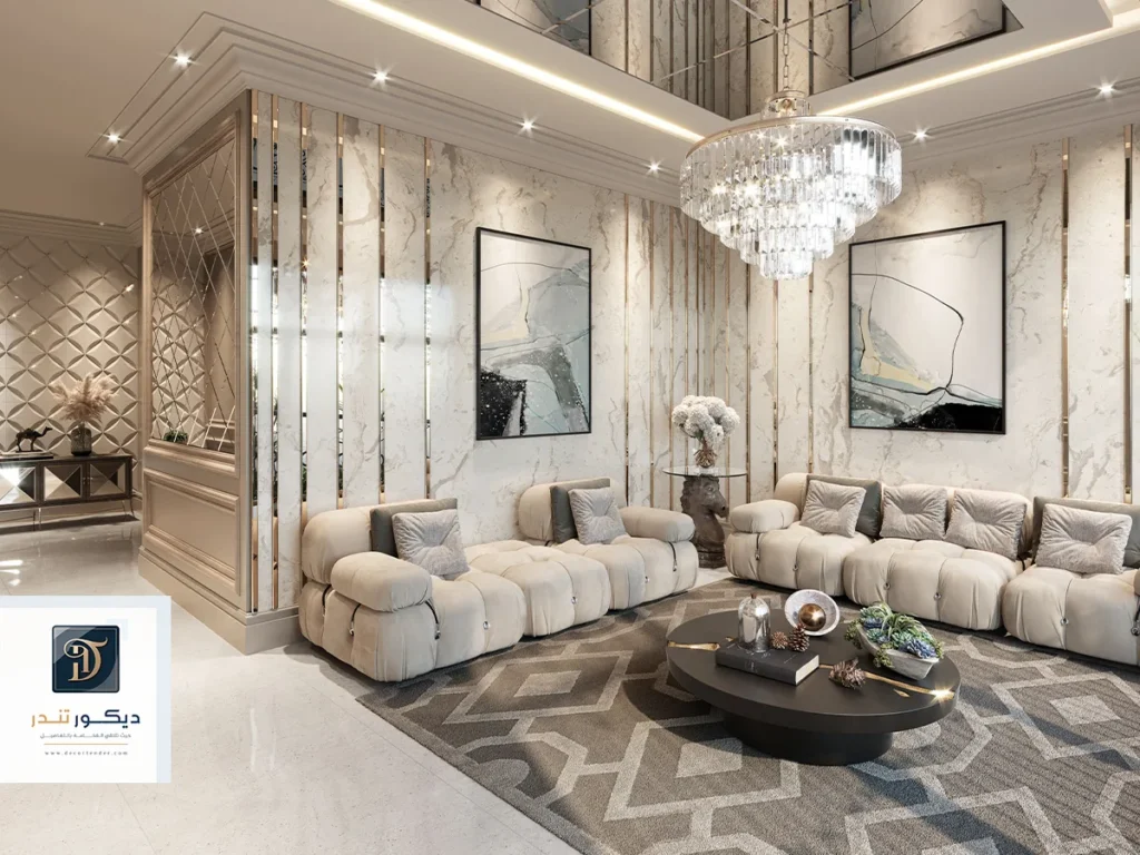 تركيب مرايا مع استيل ذهبي للمجلس