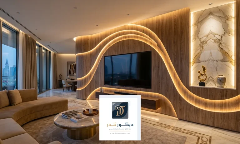 أحدث ديكور شاشات كيرف بالرياض | فخامة الشيبورد المنحني لتجميل زوايا الصالات في الرياض